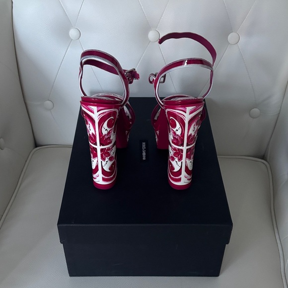 💯 Authentic DOLCE &GABBANA Keira Maiolica Leather Fuchsia &White Platform Sandal - Picture 12 of 17